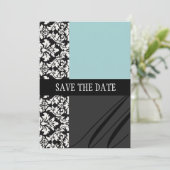 Damask Blue Save the Date Card (Stehend Vorderseite)