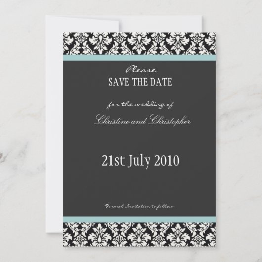 Damask Blue Save the Date Card (Rückseite)