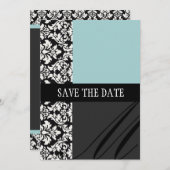 Damask Blue Save the Date Card (Vorne/Hinten)