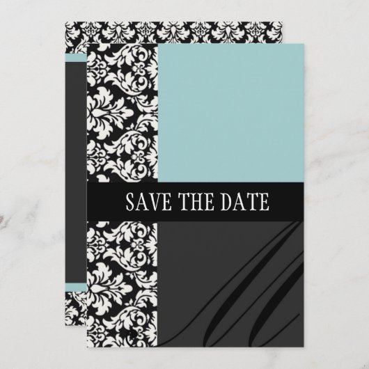 Damask Blue Save the Date Card (Vorne/Hinten)