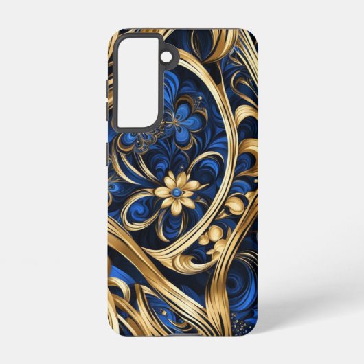 Damask Blume Wirbel Blue Gold Black Samsung Galaxy Hülle (Rückseite)