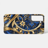 Damask Blume Wirbel Blue Gold Black Samsung Galaxy Hülle (Rückseite (Horizontal))