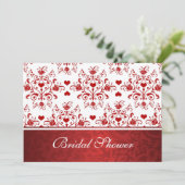 Damask blumenrote Herzen Bridal Dusche Einladung (Stehend Vorderseite)