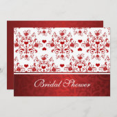 Damask blumenrote Herzen Bridal Dusche Einladung (Vorne/Hinten)