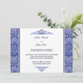 Damask Border Invasion in Royal Blue Einladung (Stehend Vorderseite)
