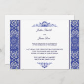 Damask Border Invasion in Royal Blue Einladung (Vorne/Hinten)