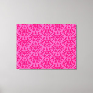 Damask botanic & heart hot rosa Triptychdruck Leinwanddruck