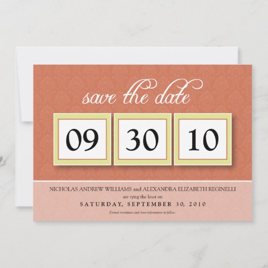 Damask Box Trio 12x18 Save the Date (Mandarine) (Vorderseite)