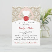 Damask Brautparty Gold Red Einladung (Stehend Vorderseite)