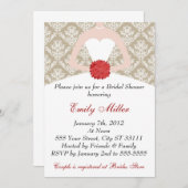 Damask Brautparty Gold Red Einladung (Vorne/Hinten)