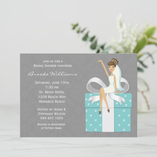 Damask Bridal Dusche Einladung (Stehend Vorderseite)