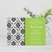 Damask Bridal Dusche Einladung Black & Green (Stehend Vorderseite)