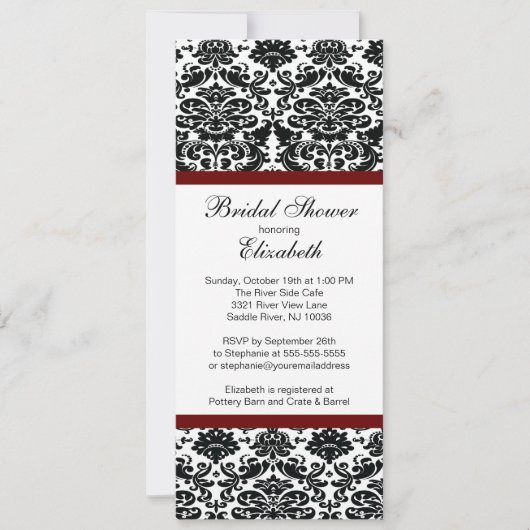 Damask Bridal Dusche Einladung Burgund Wein (Vorderseite)