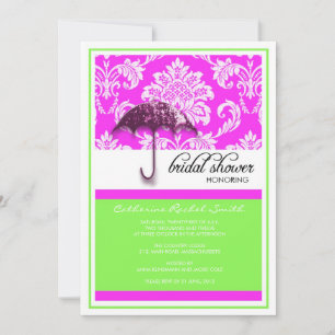 Damask Bridal Dusche Einladung in Grün und Rosa