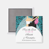 Damask Brie & Groom Speichern Sie das Datumsfenste Magnet (Vorderseite/Rückseite)