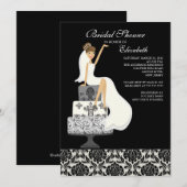 Damask Brünett Bride Bridal Dusche Einladung (Vorne/Hinten)