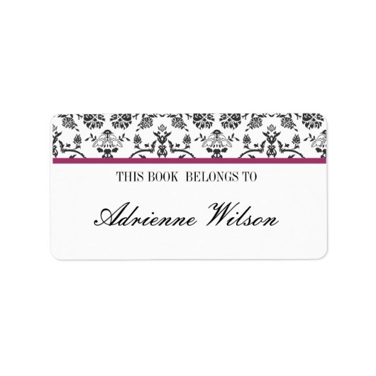 Damask Buchzeichen Adressaufkleber (Vorne)