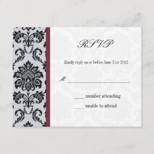 Damask Burgundy Wedding Response Card RSVP Karte