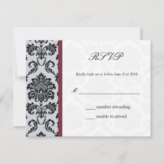 Damask Burgundy Wedding Response Card RSVP Karte (Vorderseite)