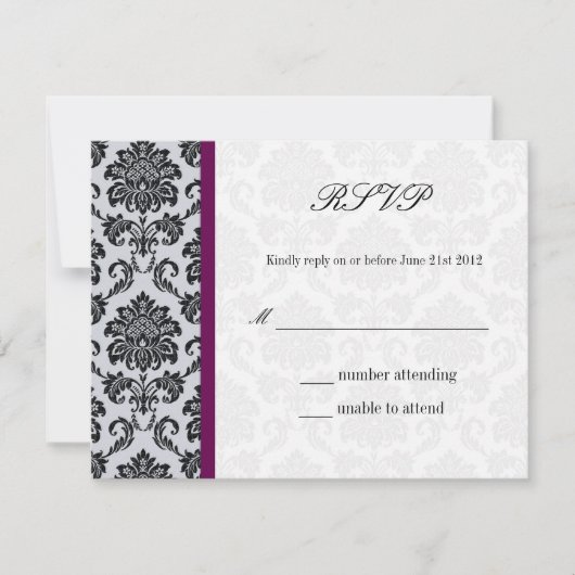 Damask Burgundy Wedding RSVP Karte (Vorderseite)