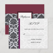 Damask Burgundy Wedding RSVP Karte (Vorne/Hinten)