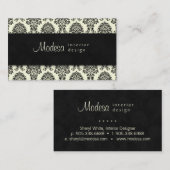 Damask Business Card Interior Design Cream Black Visitenkarte (Vorne/Hinten)