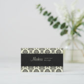 Damask Business Card Interior Design Cream Black Visitenkarte (Stehend Vorderseite)