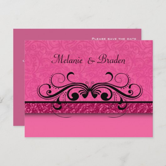 Damask Butterfly Save the Date Einladung (Vorne/Hinten)