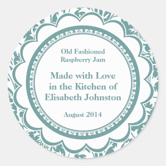 Damask Canning Labels für hausgemachte Marmeladen Runder Aufkleber (Vorderseite)