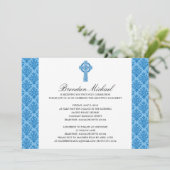 Damask Celtic Cross First Communation Einladung (Stehend Vorderseite)