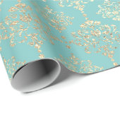 Damask Champagne Gold Royal Metallic Aqua Geschenkpapier (Rolleneckpunkt)