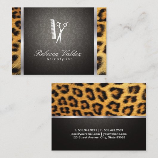 Damask / Cheetah Print / Silver Trial Visitenkarte (Vorne/Hinten)