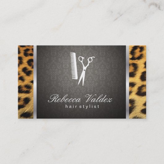 Damask / Cheetah Print / Silver Trial Visitenkarte (Vorderseite)