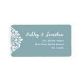 Damask Classic Elegant Pewter Blue Wedding Adressaufkleber (Vorne)