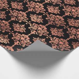 Damask Coral Copper Black Metallic Royal Floral Geschenkpapier
