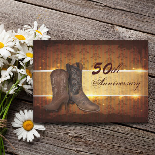 Damask Cowboy Land 50. Hochzeitstag Einladung