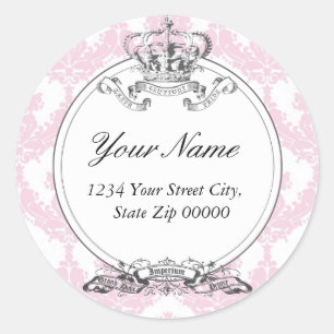 Damask Crown Address Sticker<Peach> Runder Aufkleber