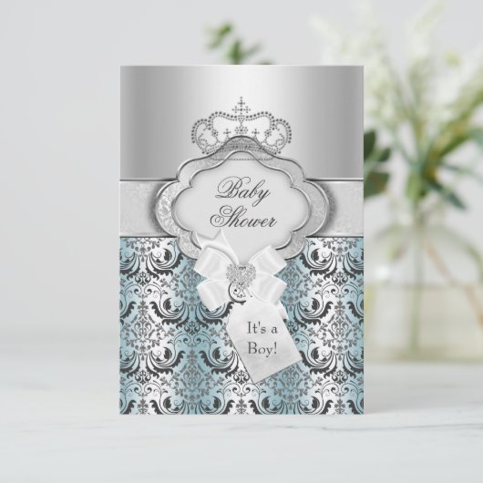 Damask & Crown Prince Baby Dusche Einladung (Stehend Vorderseite)