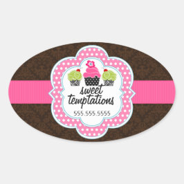 Damask Cupcake Bakeholder Ovaler Aufkleber