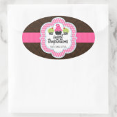 Damask Cupcake Bakeholder Ovaler Aufkleber (Tasche)