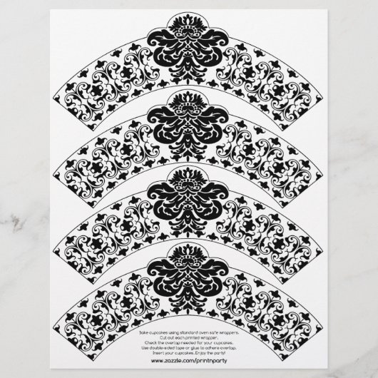 Damask Cupcake Wrapper Black on White (Vorderseite)