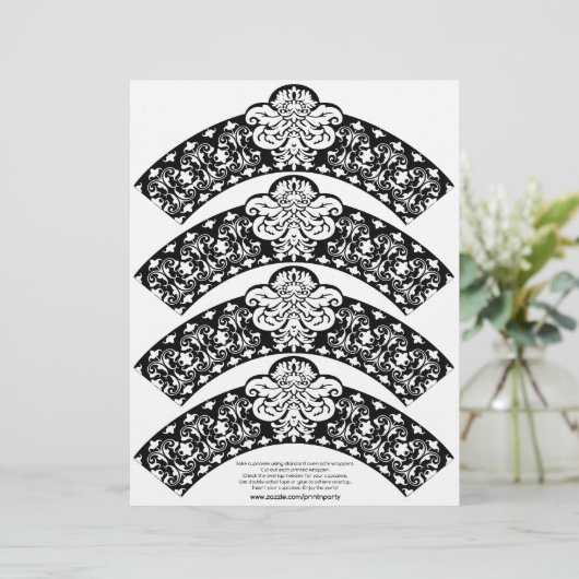 Damask Cupcake Wrapper White (Stehend Vorderseite)