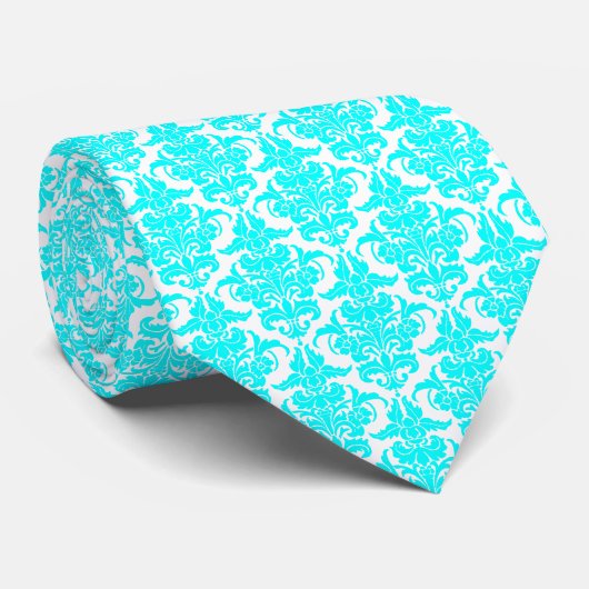 Damask - Cyan on White Krawatte (Gerollt)