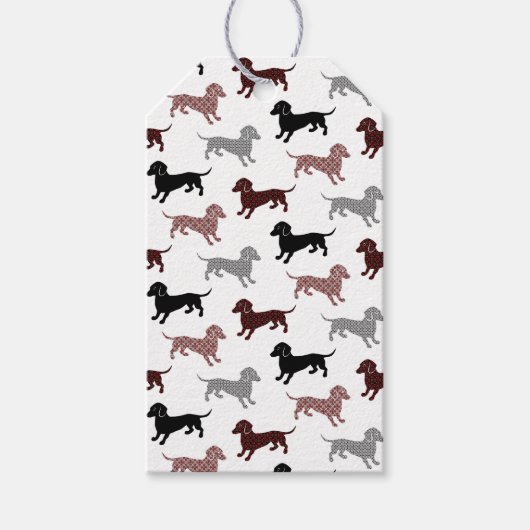 Damask Dackeln Urlaubsmuster Geschenkanhänger (Vorderseite)