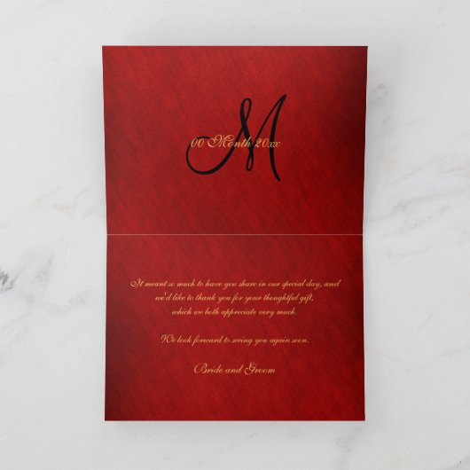 Damask "danke dir", schwarzes rotes Gold Dankeskarte (Innenseite)