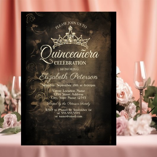 Damask Dark Gothic Quinceañera Einladung