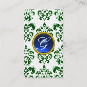 DAMASK DARK GREEN MONOGRAM Edelweiß Visitenkarte (Rückseite)