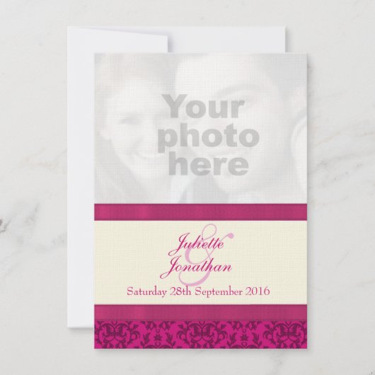 Damask dark pink & creme Hochzeit Einladung (Vorderseite)