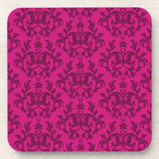 Damask dark pink "Kangaroo Paws" Set von 6 Unterse Untersetzer (Vorderseite)