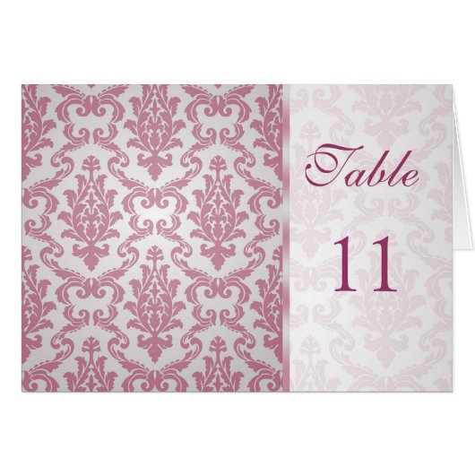 Damask dark pink Table number Card (Vorderseite (Horizontal))